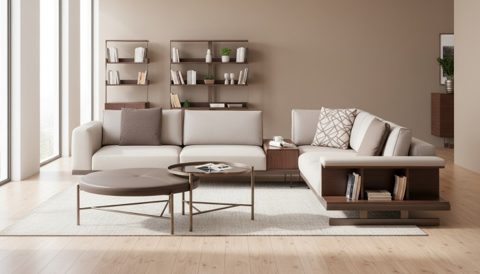 Beige fabric sofa corner sofa L-shaped sofas fabric luxury furniture living room.