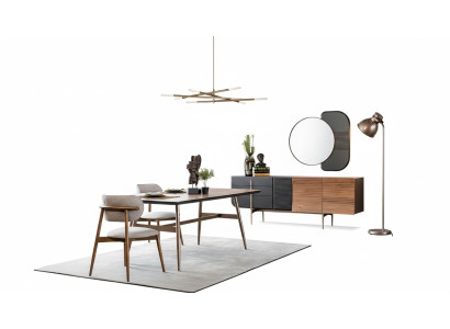 Dining set dining room dining table chairs sideboard set 7-piece wood brown new