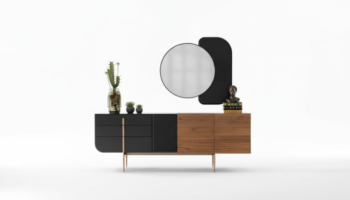 Dining table dining group dining room chairs sideboard set 7-piece marble black