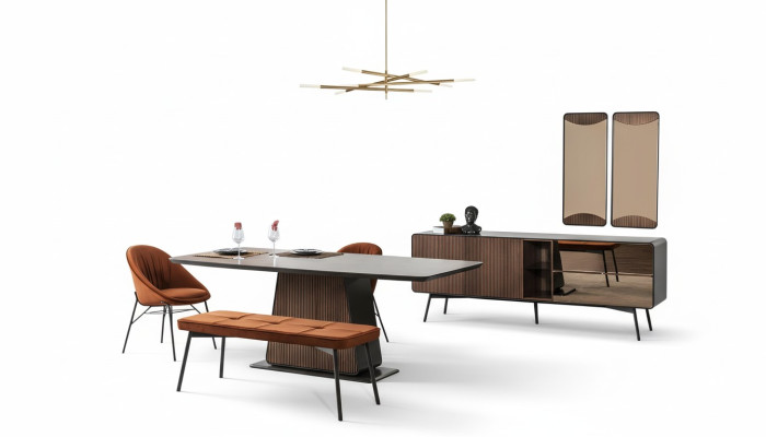 Dining nook dining set dining room dining table chairs sideboard 9 pieces wood brown
