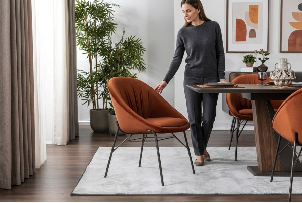 Set of dining chairs, kitchen chairs, armchairs, 6-piece, fabric, orange