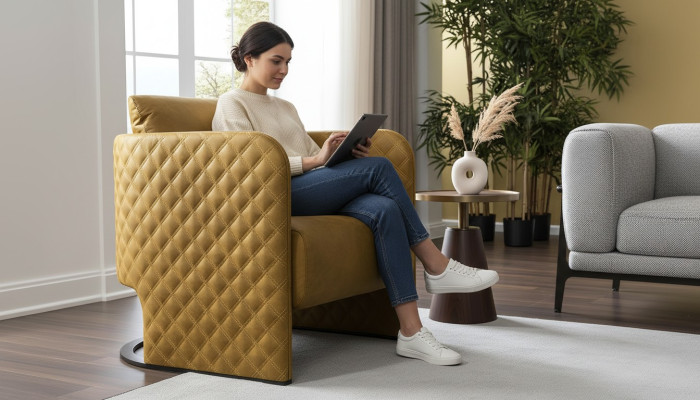 Armchair Wingback Armchair Cocktail Chair Seat Modern Faux Leather Yellow Design