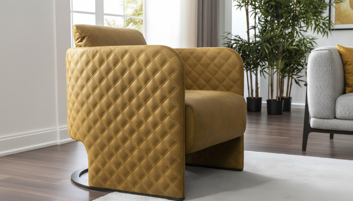 Armchair Wingback Armchair Cocktail Chair Seat Modern Faux Leather Yellow Design