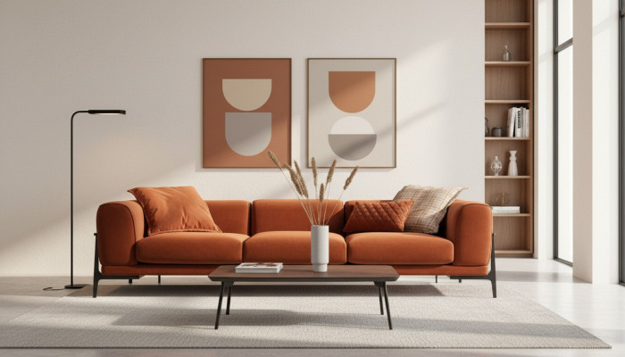 Three-seater sofa 3-seat fabric sofa modern red fabric couch orange