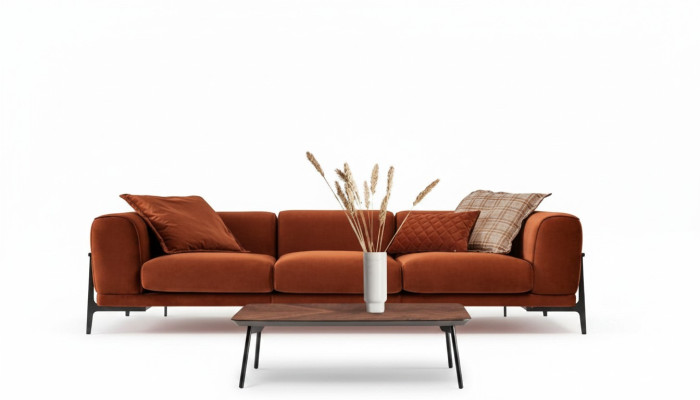 Three-seater sofa 3-seat fabric sofa modern red fabric couch orange