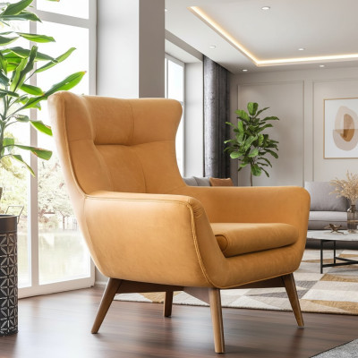 Armchair Wingback Armchair Cocktail Chair Modern Design Faux Leather Yellow