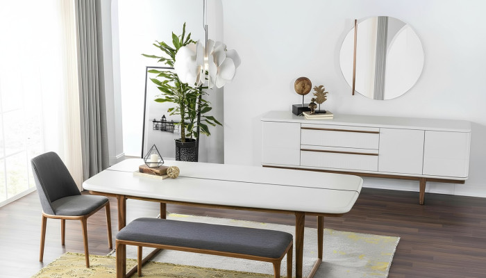Dining nook dining set dining room dining table chairs sideboard 10-piece wood white
