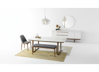 Dining group dining nook dining room dining table chairs table set 8 pieces wood white