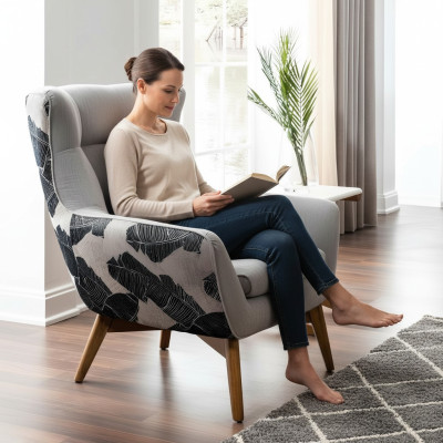 Armchair Wingback chair Cocktail chair Seat Modern Design Gray Fabric Seat