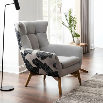 Armchair Wingback chair Cocktail chair Seat Modern Design Gray Fabric Seat