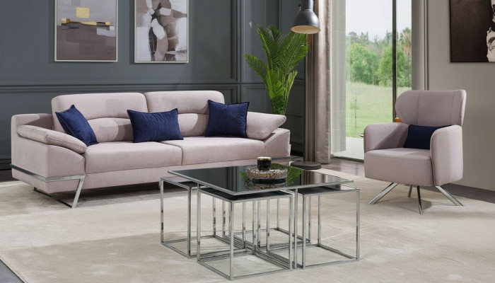 Group Living Room Sofa Set 3+1 Seater Seating Group Grey Suites