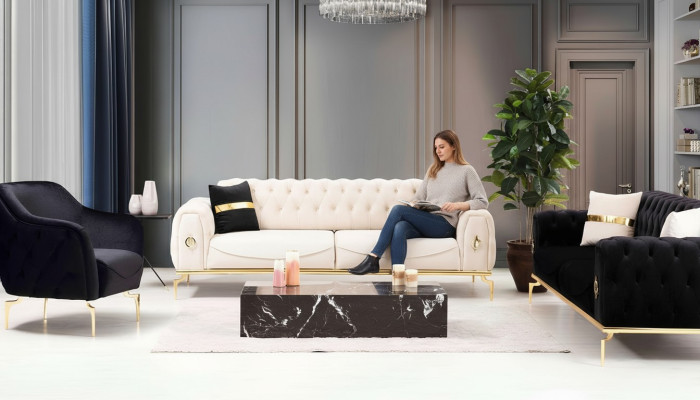 Stylish Chesterfield Sofa Set Stainless Steel Furniture Sofas Armchair Couch Set