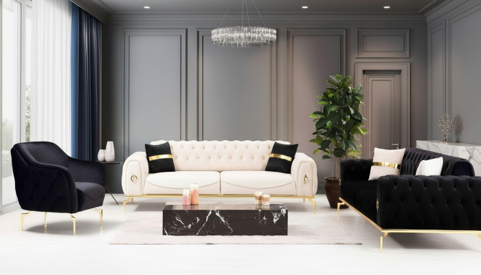 Stylish Chesterfield Sofa Set Stainless Steel Furniture Sofas Armchair Couch Set