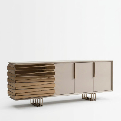 Sideboard Cabinet Chest Wood Cupboard Beige Gold Luxury Living Room