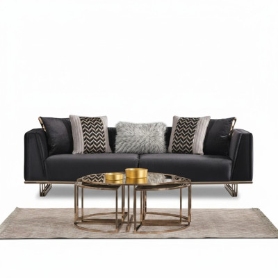 Three-seater sofa, upholstered sofa, modern blue sofas, fabric sofa, wood, fabric.