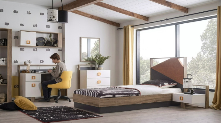 Bed frame children's bed children's furniture children's room bed wood gray set 6 pieces