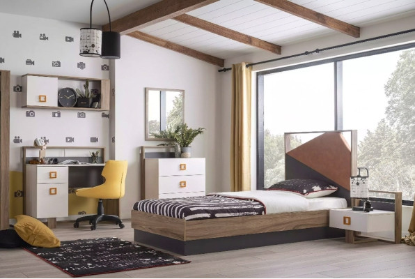 Bed frame children's bed children's furniture children's room bed wood gray set 6 pieces