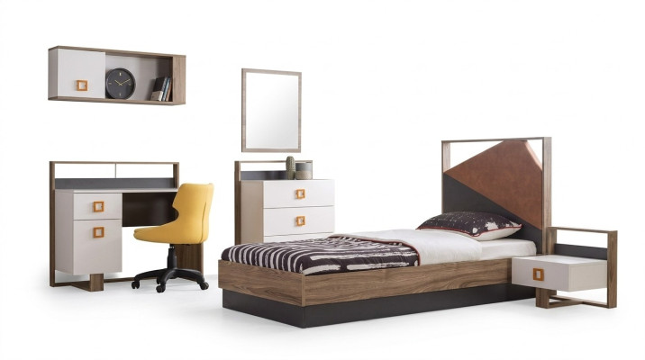Bed frame children's bed children's furniture children's room bed wood gray set 6 pieces
