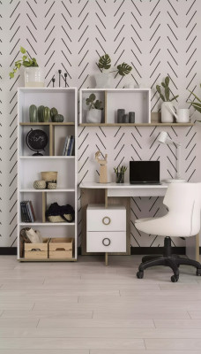 Children's desk desk bookshelf wood white 3-piece set design