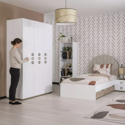 Youth bed set children's room nightstand bed wood white set of 4 pieces