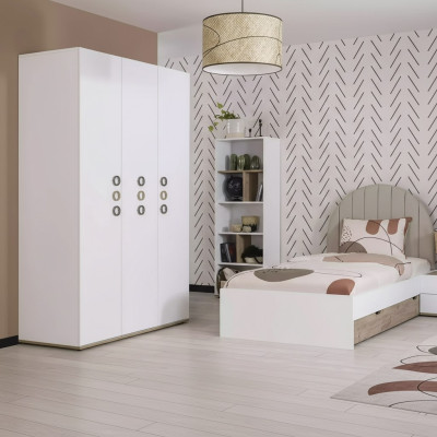 Youth bed set children's room nightstand bed wood white set of 4 pieces