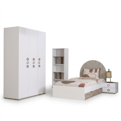 Youth bed set children's room nightstand bed wood white set of 4 pieces
