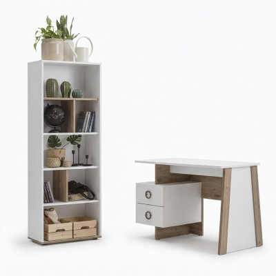 Children's Room Desk Set 2-piece Shelf Computer Wood White