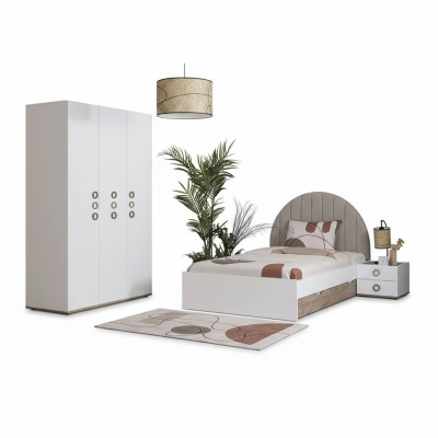 Children's Room Youth Bed Set Nightstand Bed Wood White 3-piece Set