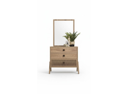Complete dresser with mirror, wood brown, 2-piece children's room cabinet