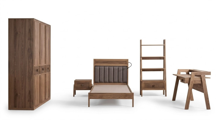 Youth bed bedroom furniture wooden bed complete bed brown set 5 pieces