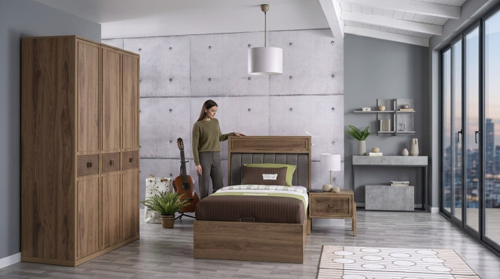 Bed wooden bed with bed drawer furniture youth bed wood brown set 3-piece