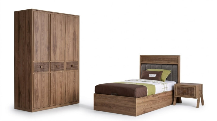 Bed wooden bed with bed drawer furniture youth bed wood brown set 3-piece
