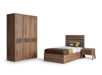 Bed wooden bed with bed drawer furniture youth bed wood brown set 3-piece