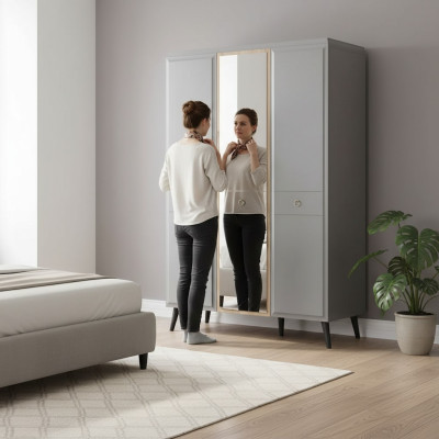 Wardrobe Cabinet Wooden Cabinet Bedroom Furniture Wood Gray Luxury