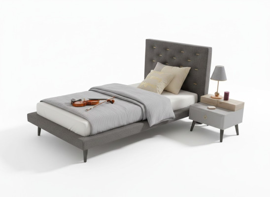 Youth bed set with nightstand, children's room bed, wood grey, 120 cm, 2-piece set