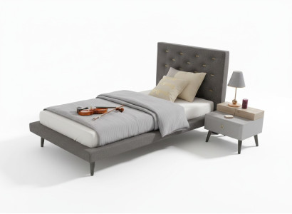 Youth bed set with nightstand, children's room bed, wood grey, 120 cm, 2-piece set