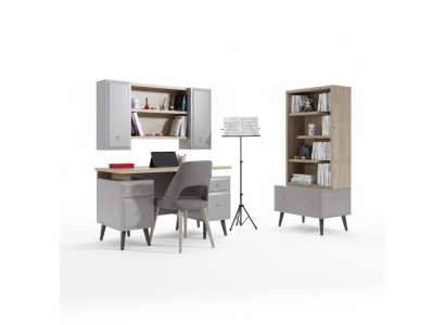 Computer desk, writing desk, children's desk, wood, gray, 3-piece set table