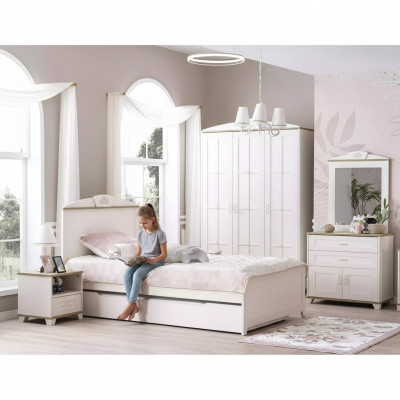 Children's bed wooden bed multifunctional pull-out bed 100 wood white new