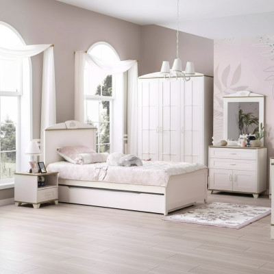 Children's bed wooden bed multifunctional pull-out bed 100 wood white new