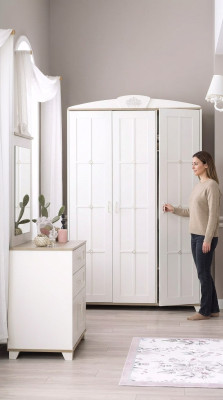 Bedroom furniture wardrobe set 3-piece chest of drawers wood white