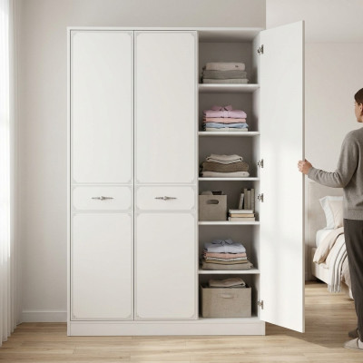 Wooden Cabinet Luxury Wardrobe Closet Furniture Wood White 3-Door Design