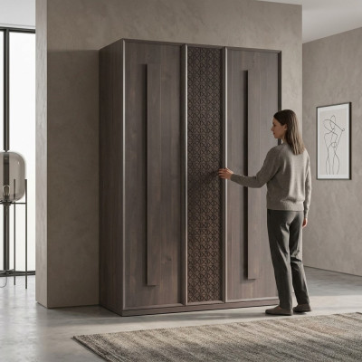 Wooden cabinet luxury wardrobe cabinet furniture wood gray 3-door design