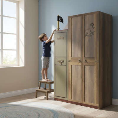 Pirate wooden cabinet luxury wardrobe children's wood brown 3 door