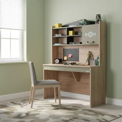 Desk set wooden table bookshelf green children's room