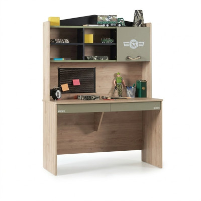 Desk set wooden table bookshelf green children's room