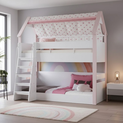 Bunk bed children's room children's bed bed frame wood pink loft bed