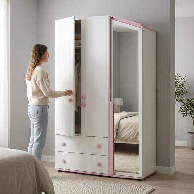 Design wardrobe wooden cabinet cabinet furniture wood mirror white new