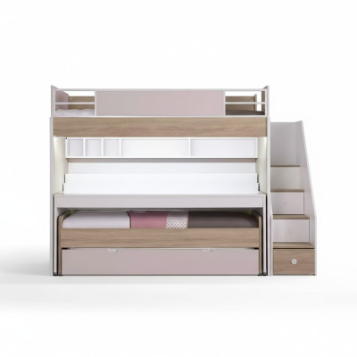 Bunk bed with 3 sleeping places multifunctional bed wood pink luxury loft bed