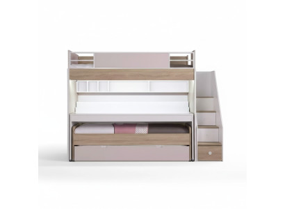 Bunk bed with 3 sleeping places multifunctional bed wood pink luxury loft bed