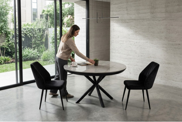 Dining table extendable dining table round kitchen table wood gray new